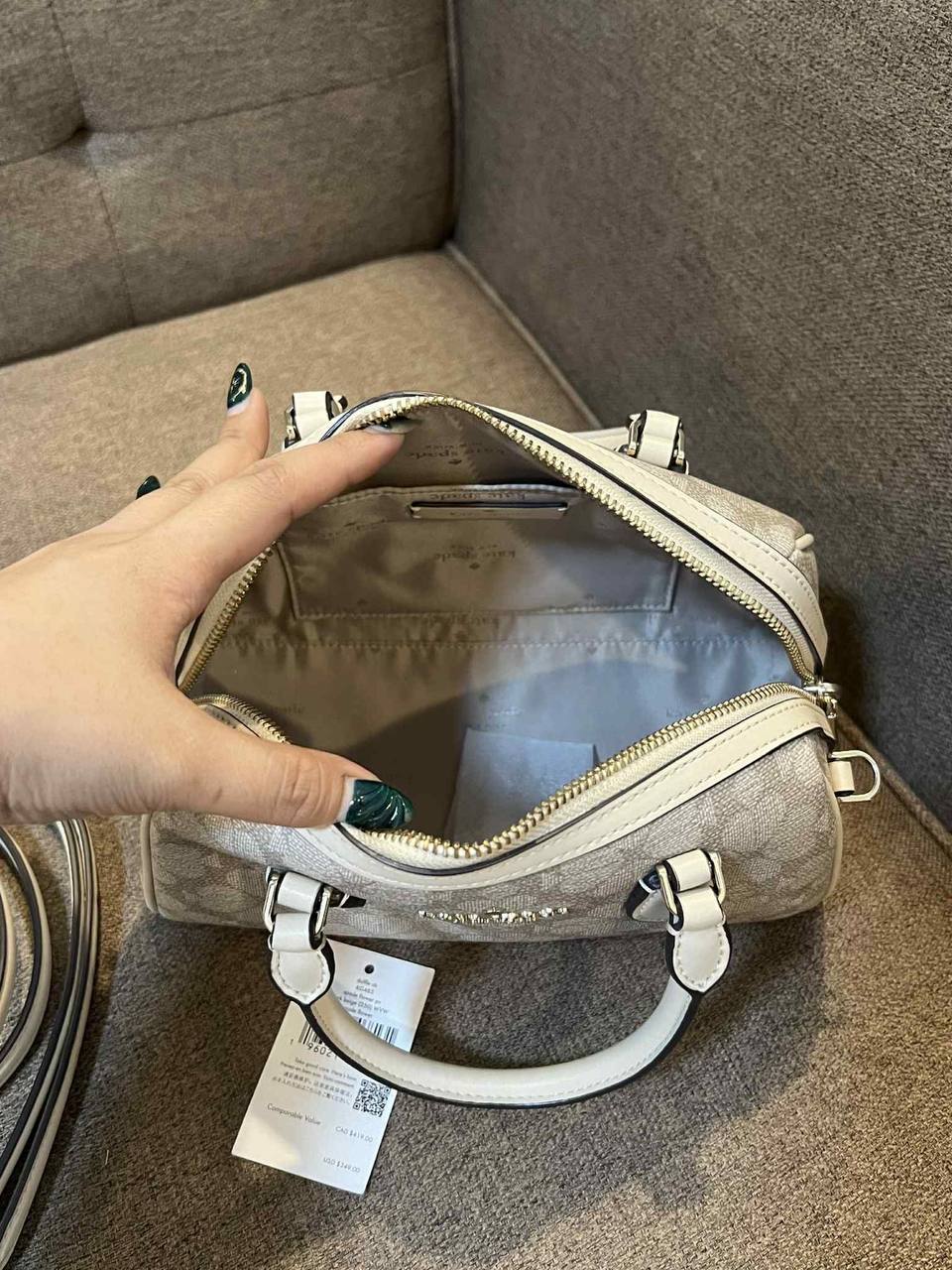 ORIG Preloved Kate Spade KS Flower Medium Dolly Duffle Crossbody Beige Bag