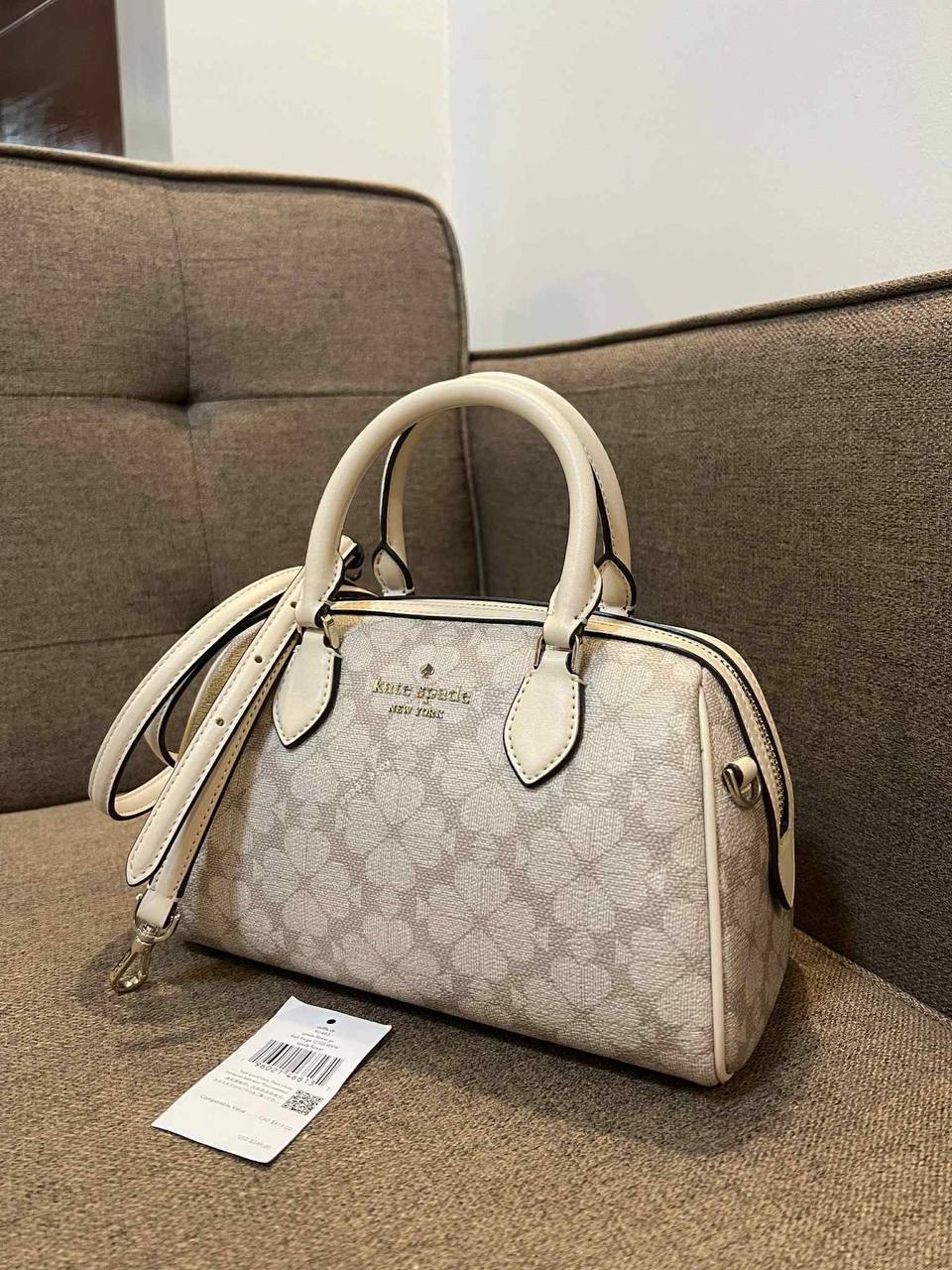 ORIG Preloved Kate Spade KS Flower Medium Dolly Duffle Crossbody Beige Bag