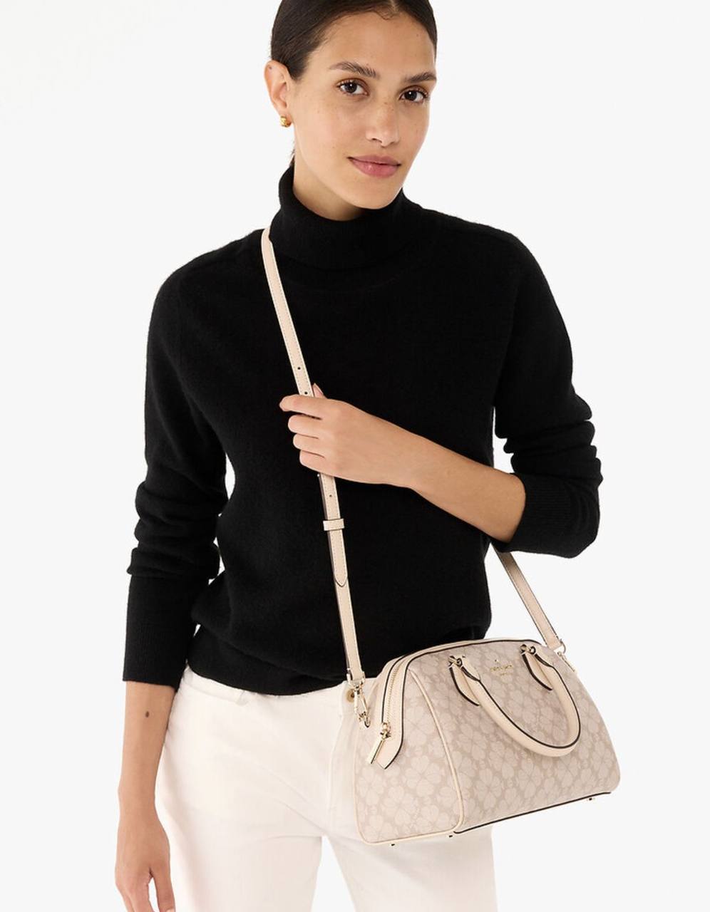 ORIG Preloved Kate Spade KS Flower Medium Dolly Duffle Crossbody Beige Bag