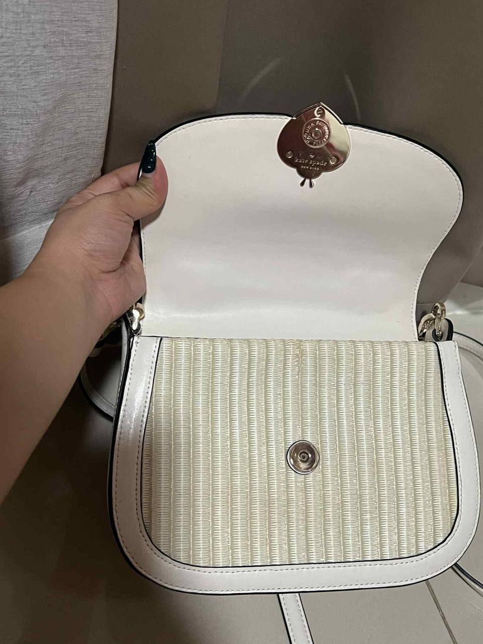 ORIG Preloved Kate Spade KS Puffy Top Handle Ladybug Crossbody White Bag