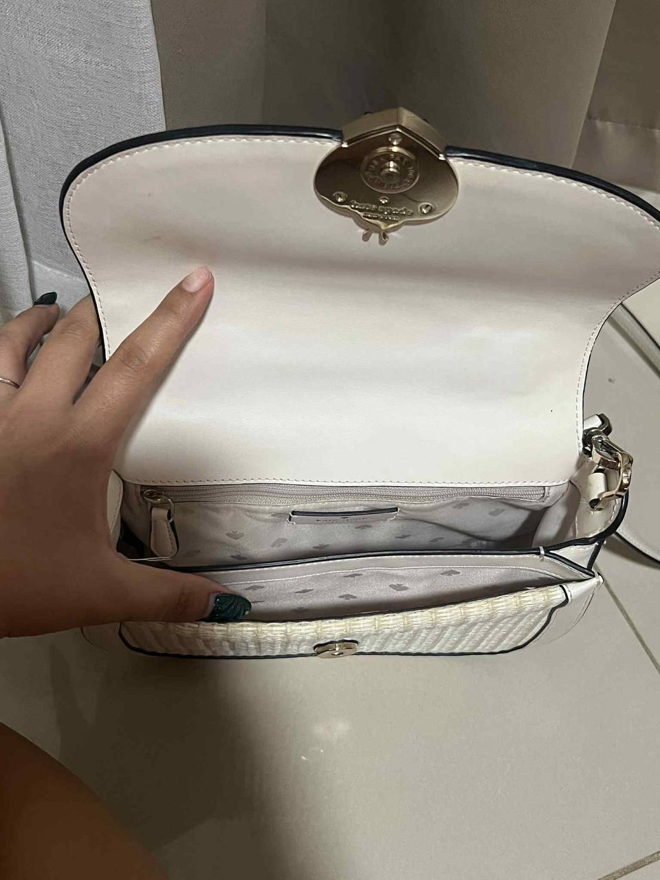 ORIG Preloved Kate Spade KS Puffy Top Handle Ladybug Crossbody White Bag