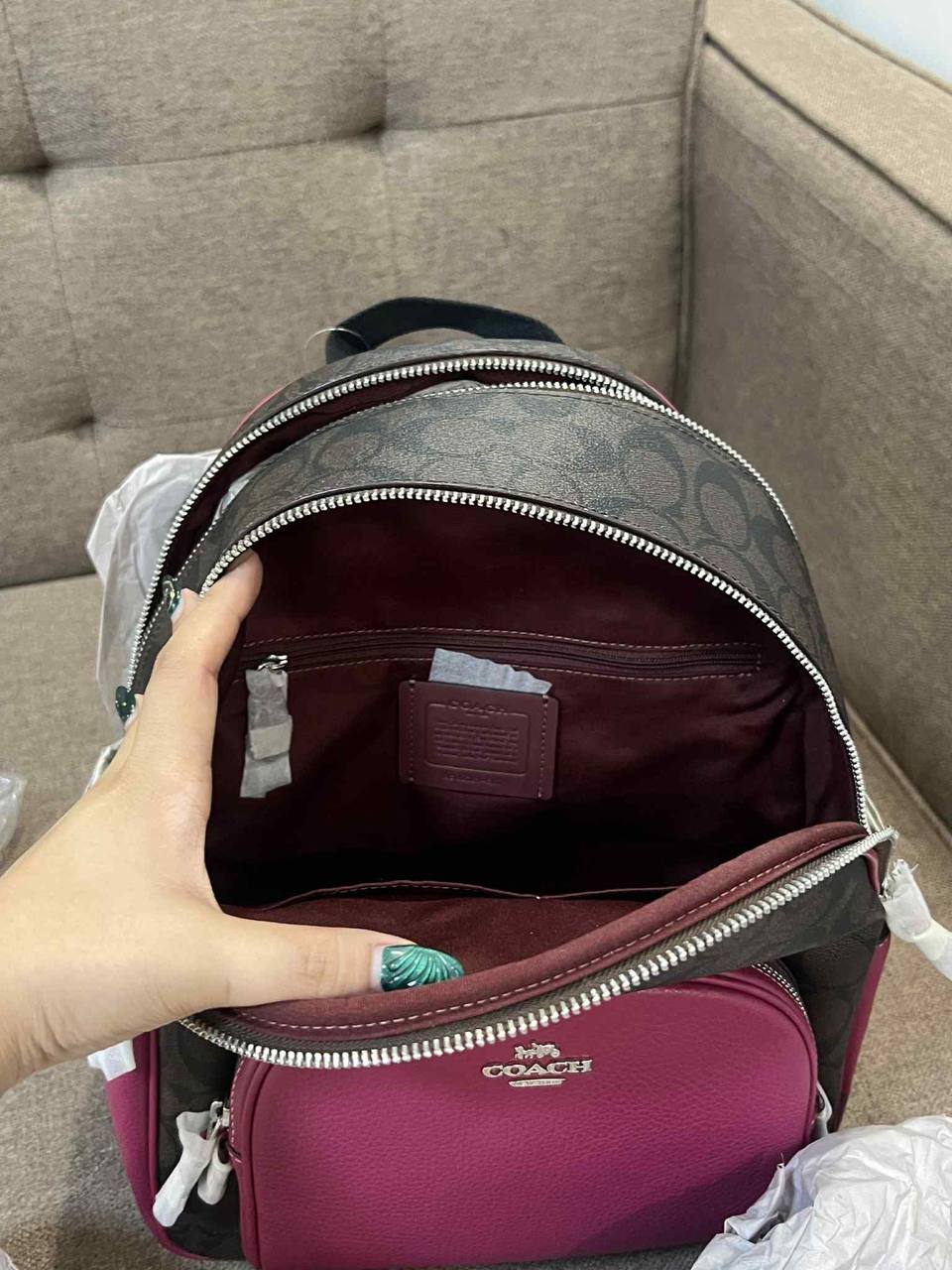 ORIG & IMPORTED Coach Medium Court Backpack In Signature Canvas Brown/Pink Bag