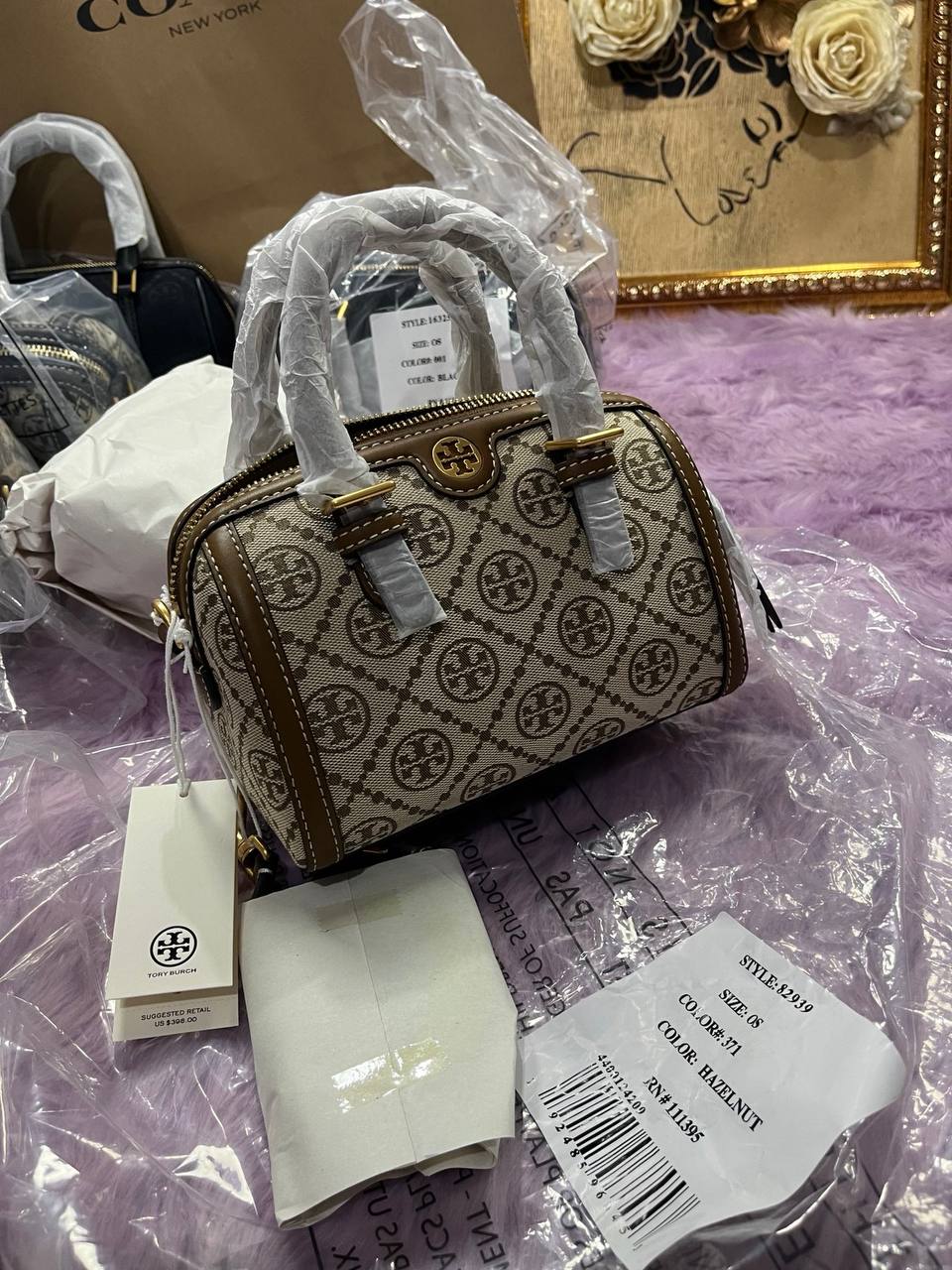 ORIG & IMPORTED Tory Burch T Monogram Mini Barrel Bag Hazelnut Brown