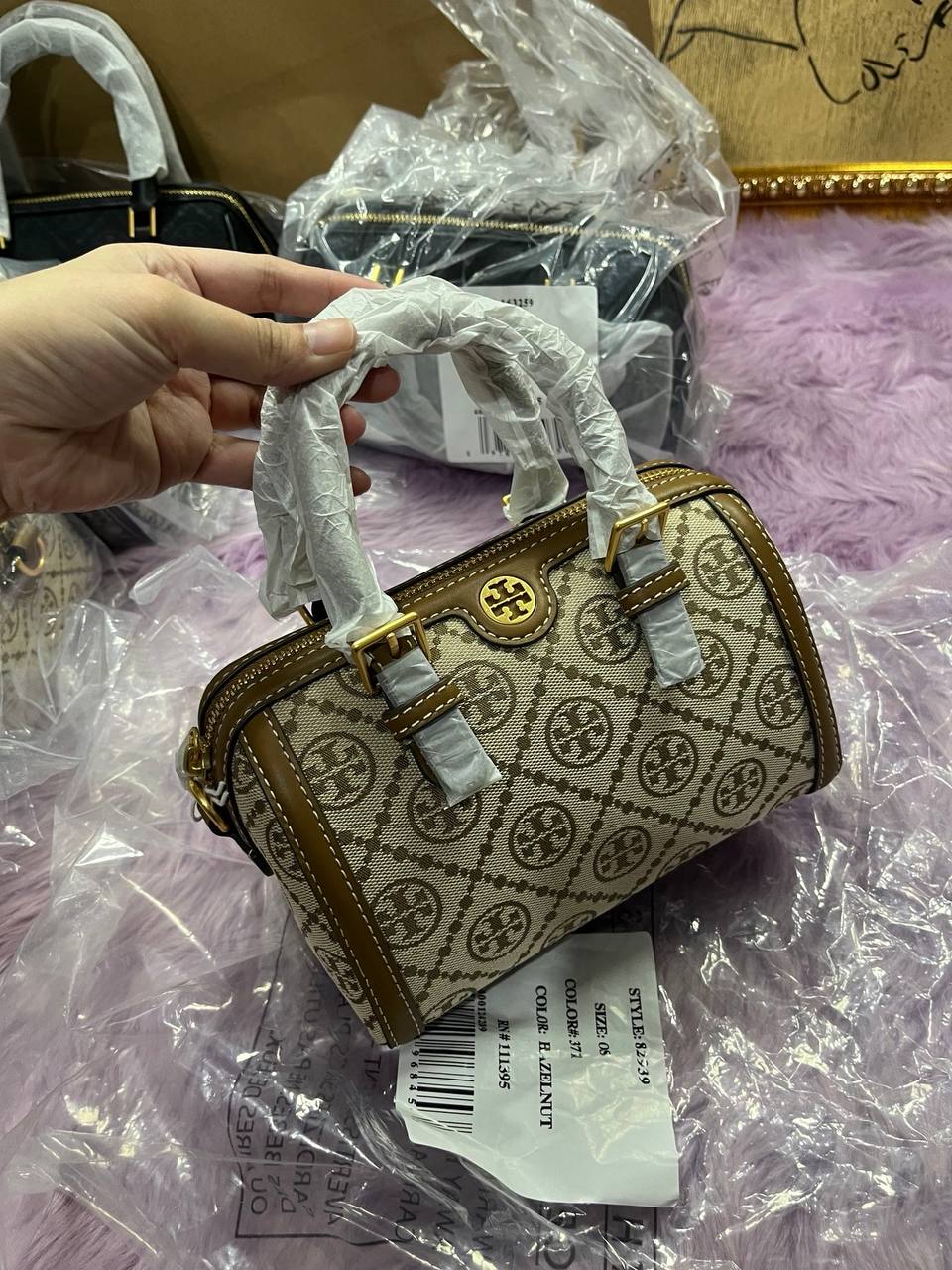 ORIG & IMPORTED Tory Burch T Monogram Mini Barrel Bag Hazelnut Brown