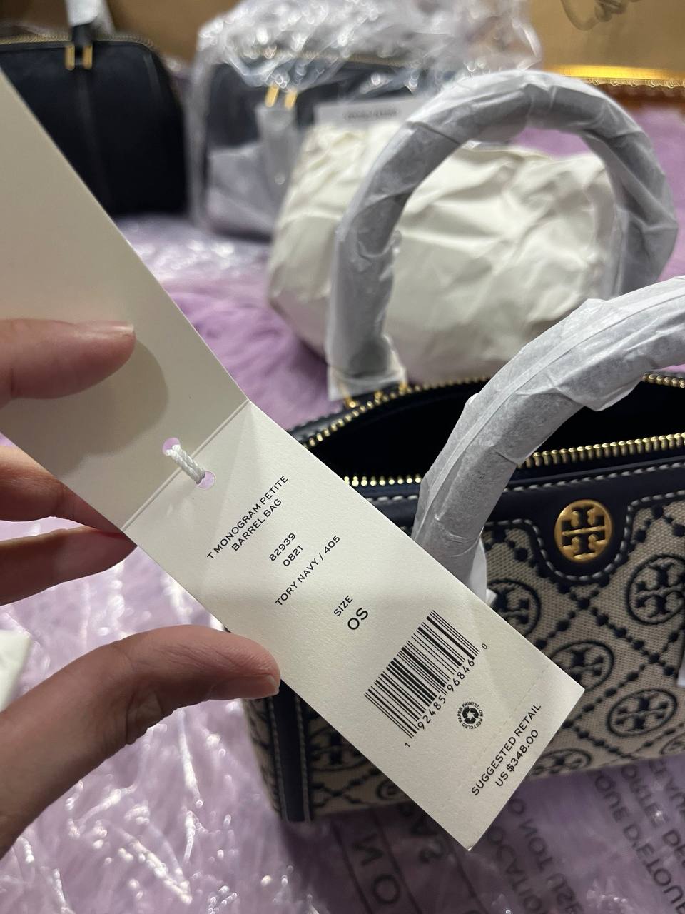 ORIG & IMPORTED Tory Burch T Monogram Mini Barrel Bag Blue