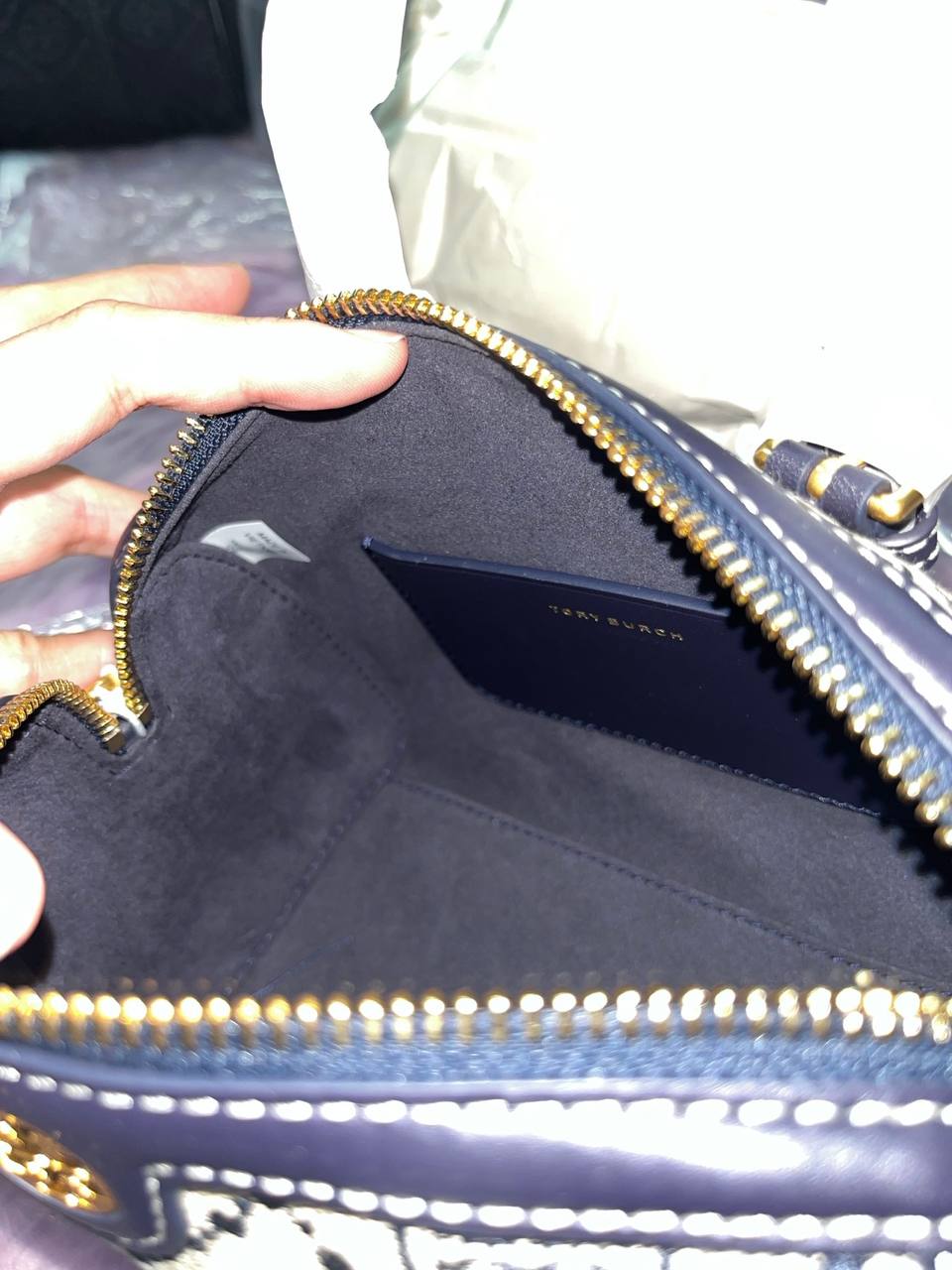 ORIG & IMPORTED Tory Burch T Monogram Mini Barrel Bag Blue