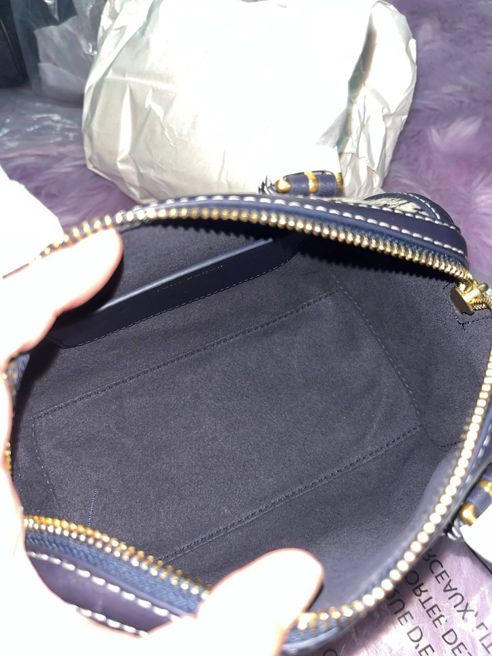 ORIG & IMPORTED Tory Burch T Monogram Mini Barrel Bag Blue