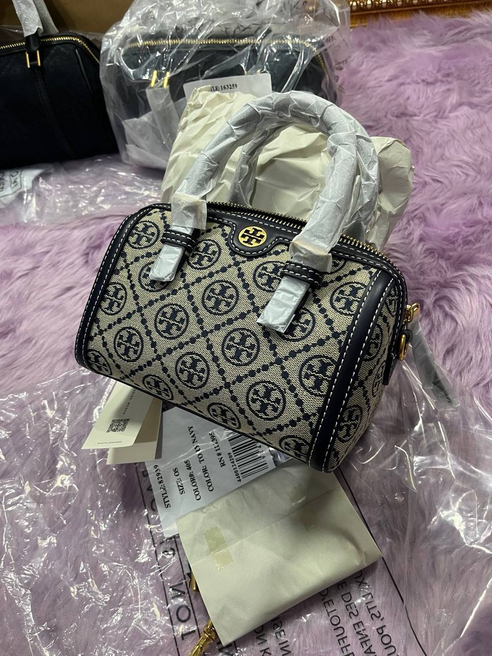 ORIG & IMPORTED Tory Burch T Monogram Mini Barrel Bag Blue