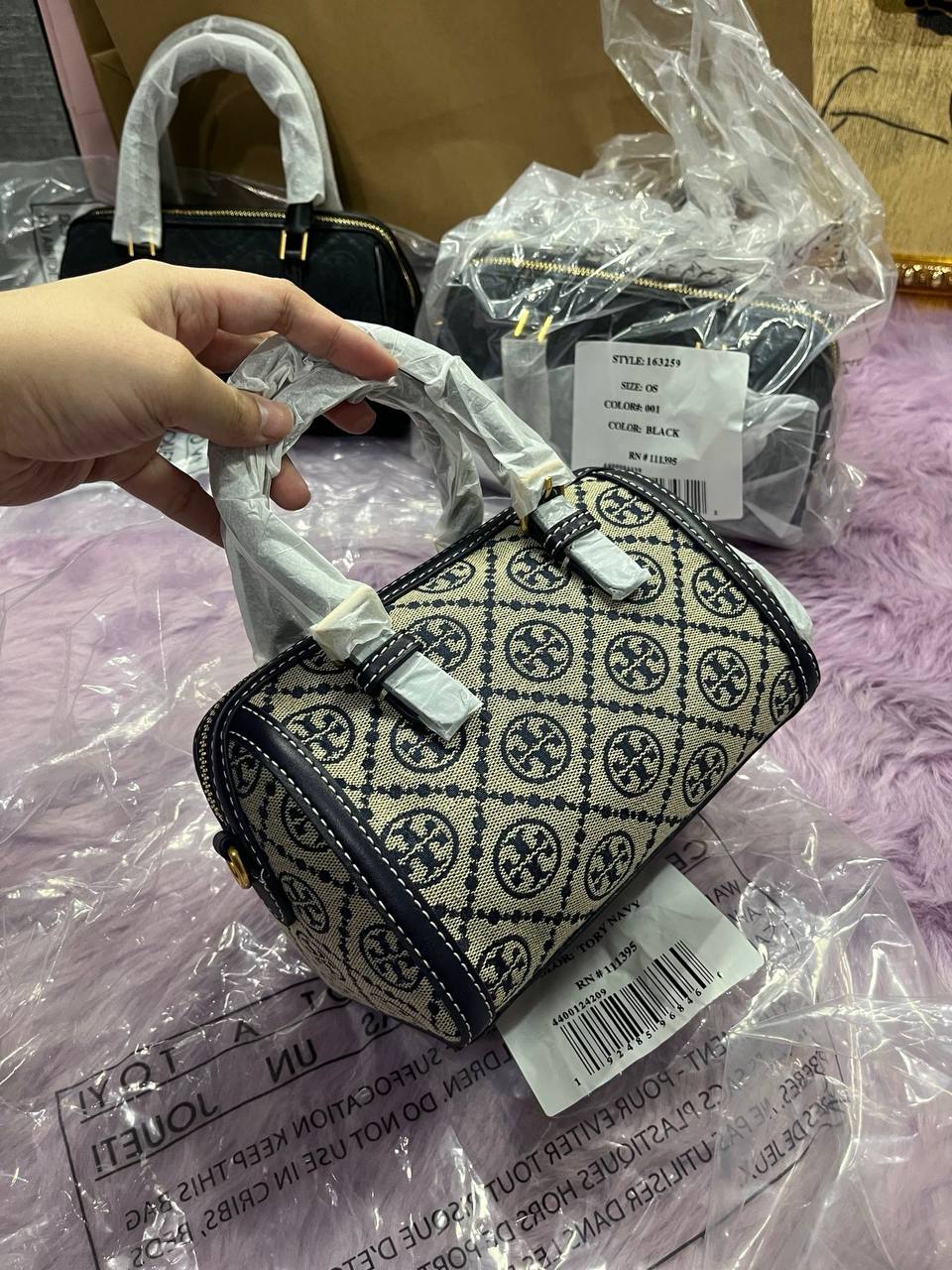 ORIG & IMPORTED Tory Burch T Monogram Mini Barrel Bag Blue