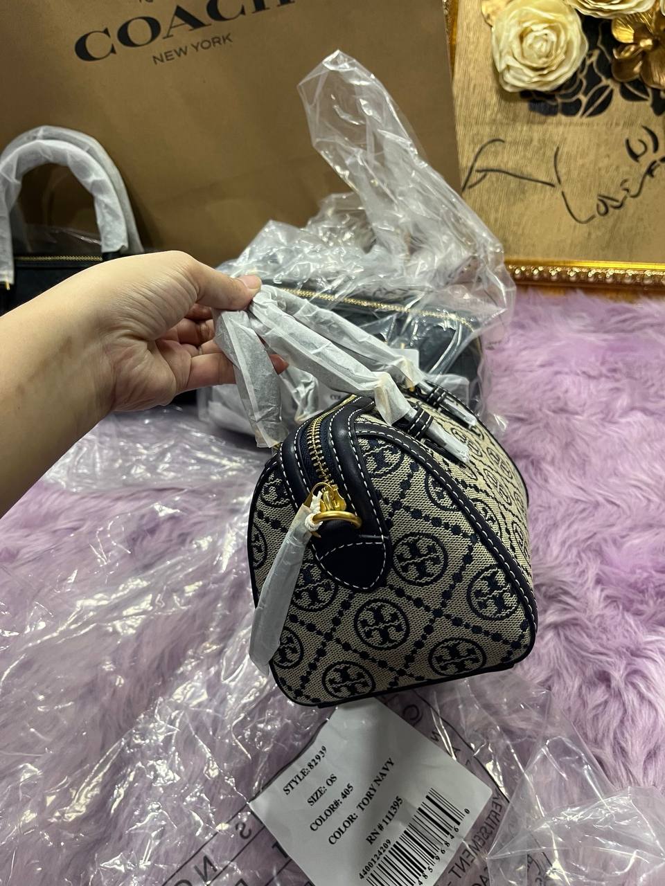 ORIG & IMPORTED Tory Burch T Monogram Mini Barrel Bag Blue