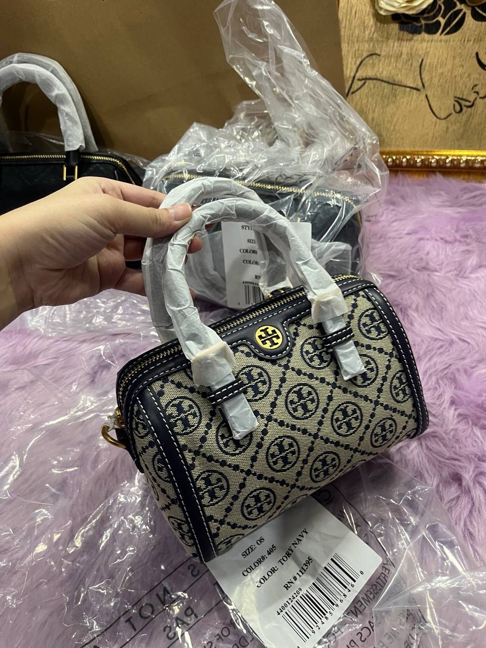 ORIG & IMPORTED Tory Burch T Monogram Mini Barrel Bag Blue