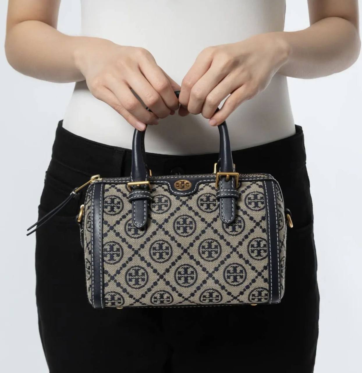 ORIG & IMPORTED Tory Burch T Monogram Mini Barrel Bag Blue