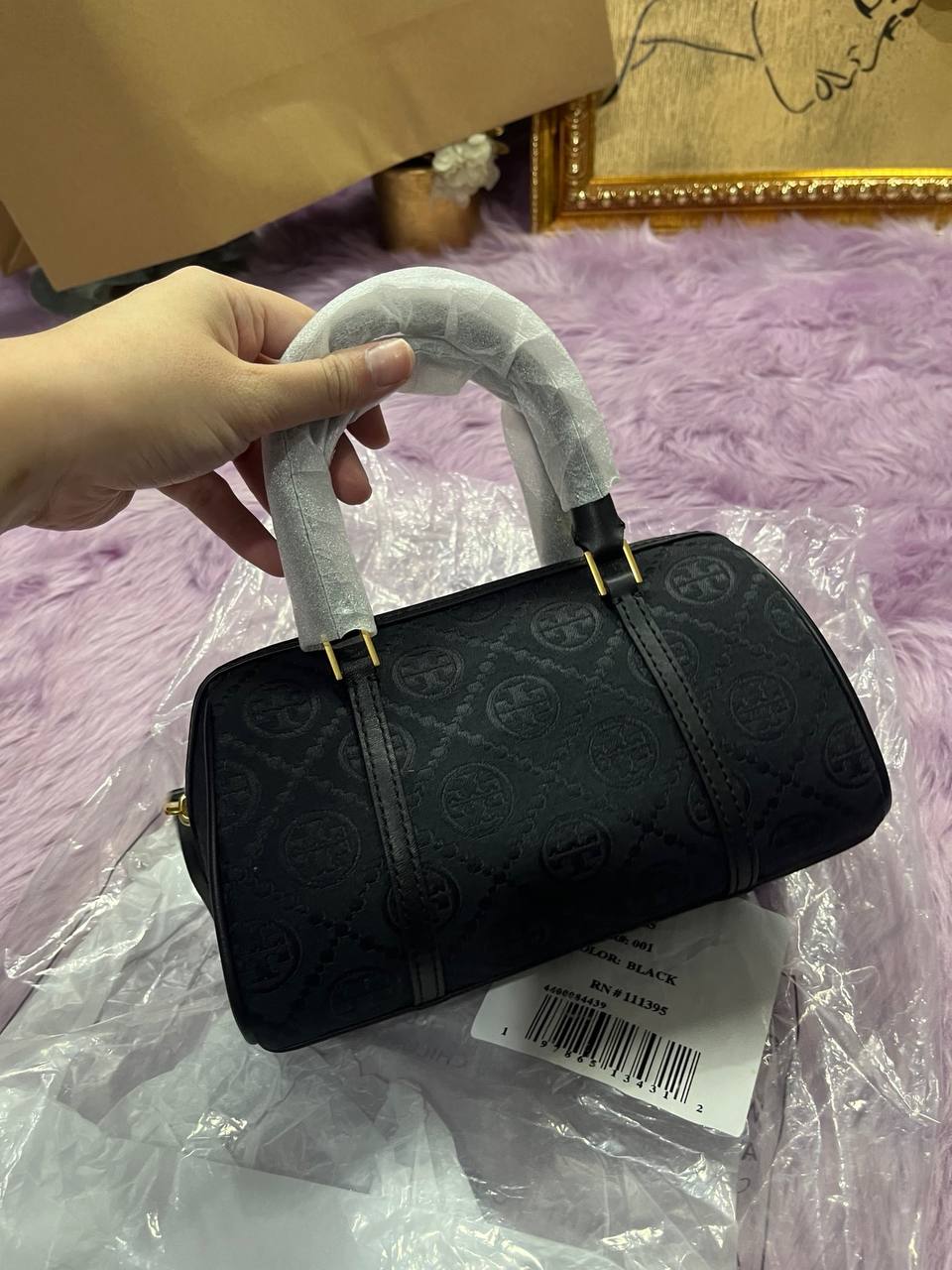 ORIG & IMPORTED Tory Burch T Monogram Mini Barrel Black Small Bag