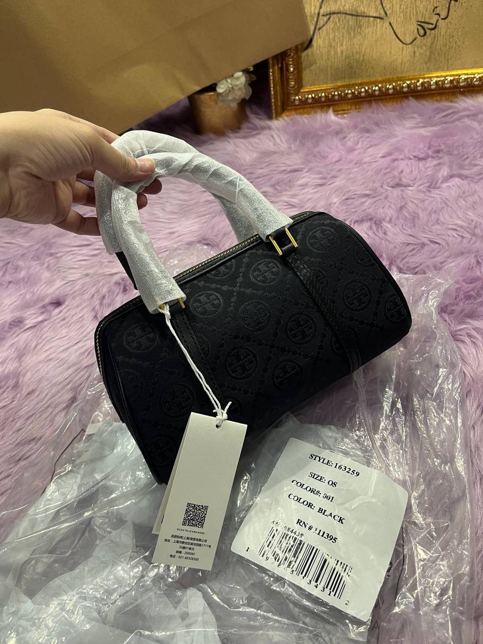 ORIG & IMPORTED Tory Burch T Monogram Mini Barrel Black Small Bag