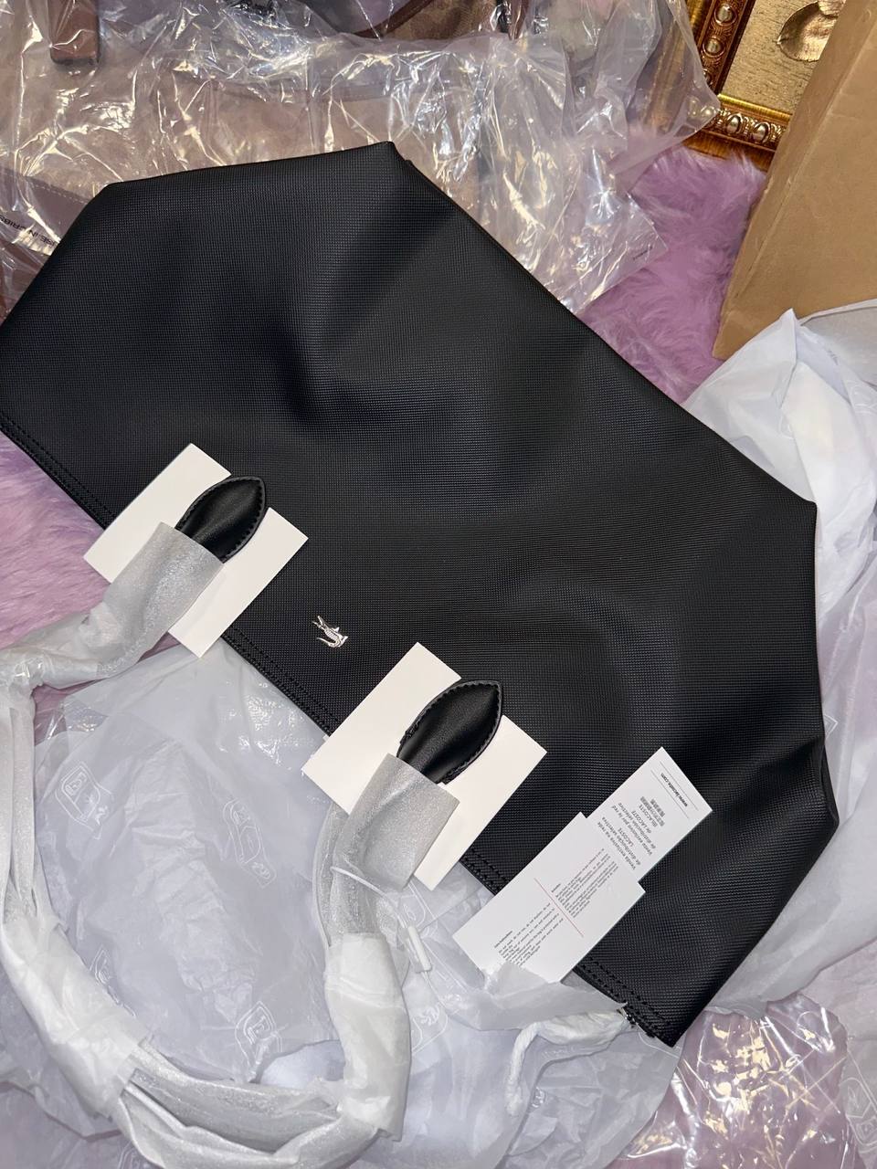 ORIG & IMPORTED Lacoste Large Athena Shopping Tote Black Bag