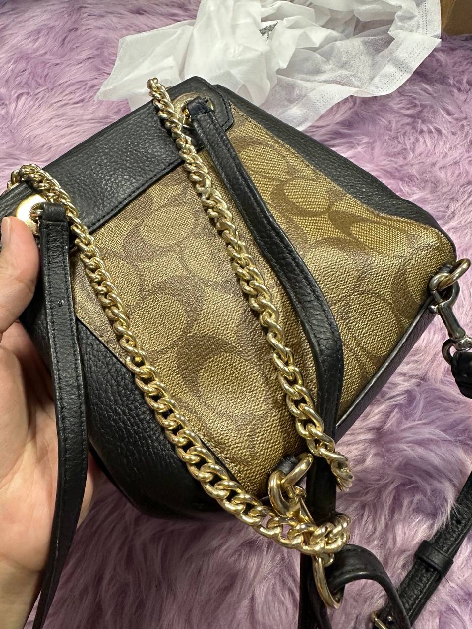 ORIG Preloved Coach Convertible Mini Backpack Khaki/Black Bag