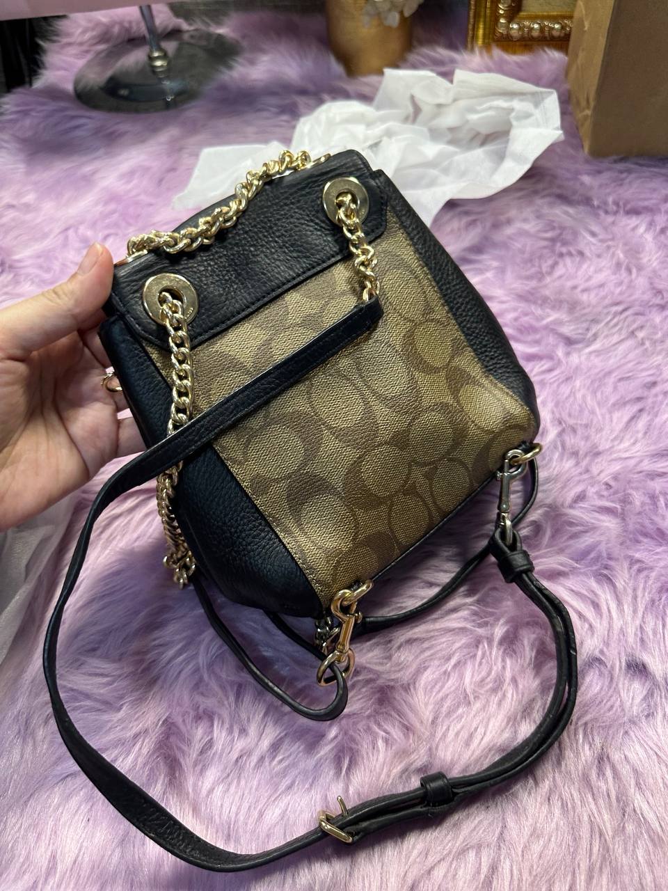 ORIG Preloved Coach Convertible Mini Backpack Khaki/Black Bag