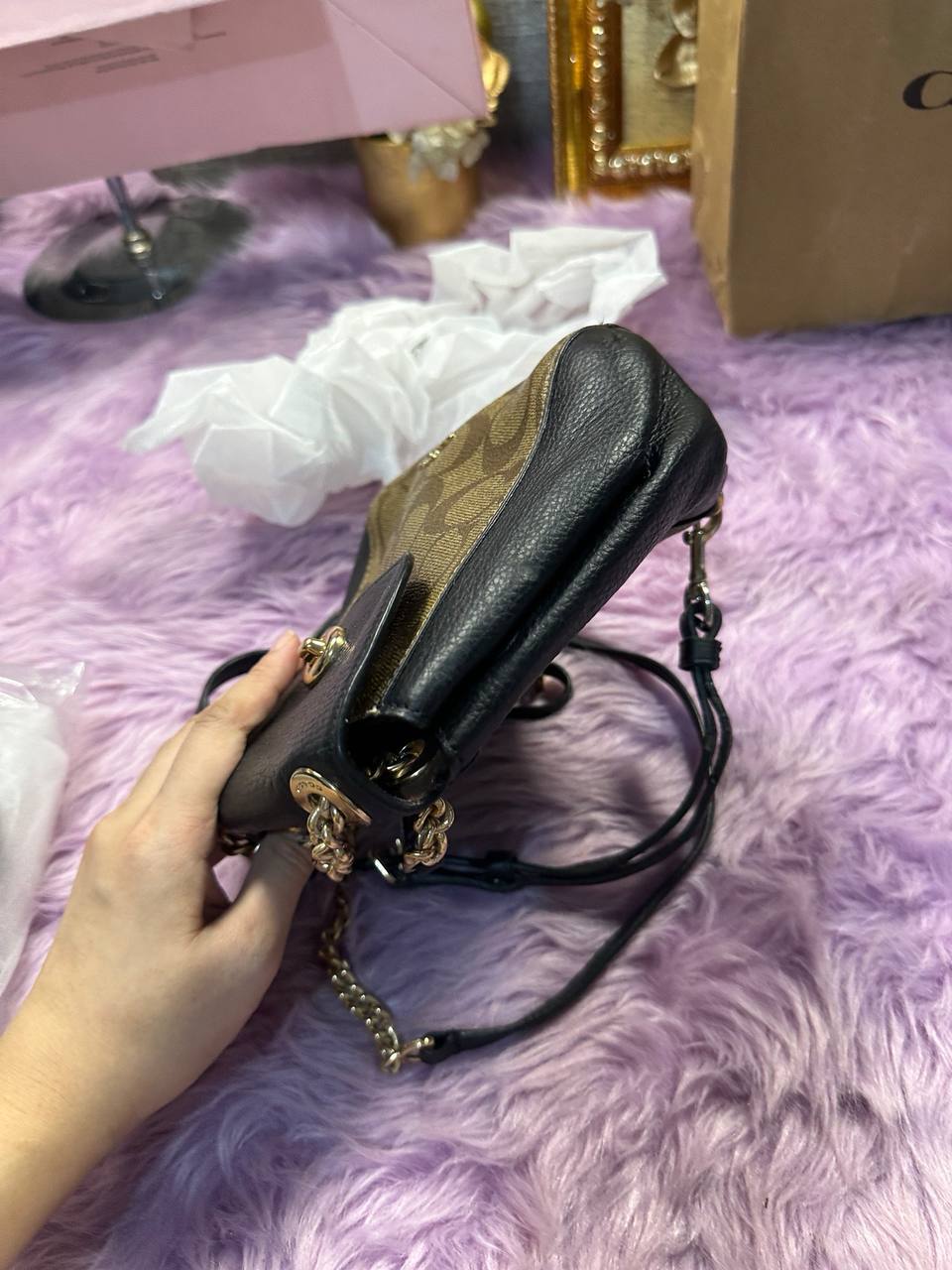ORIG Preloved Coach Convertible Mini Backpack Khaki/Black Bag