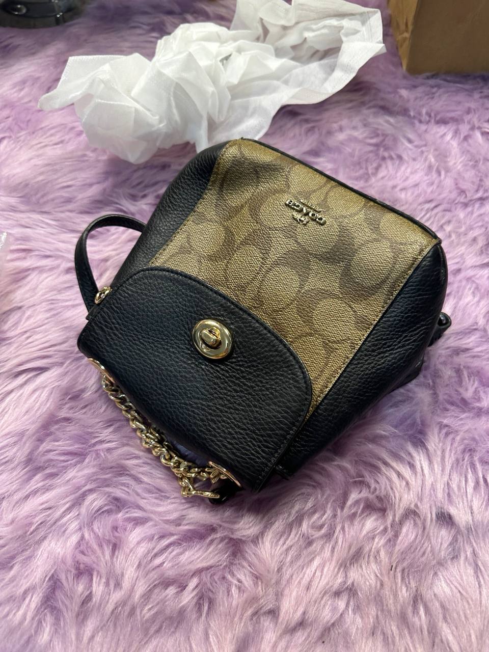 ORIG Preloved Coach Convertible Mini Backpack Khaki/Black Bag