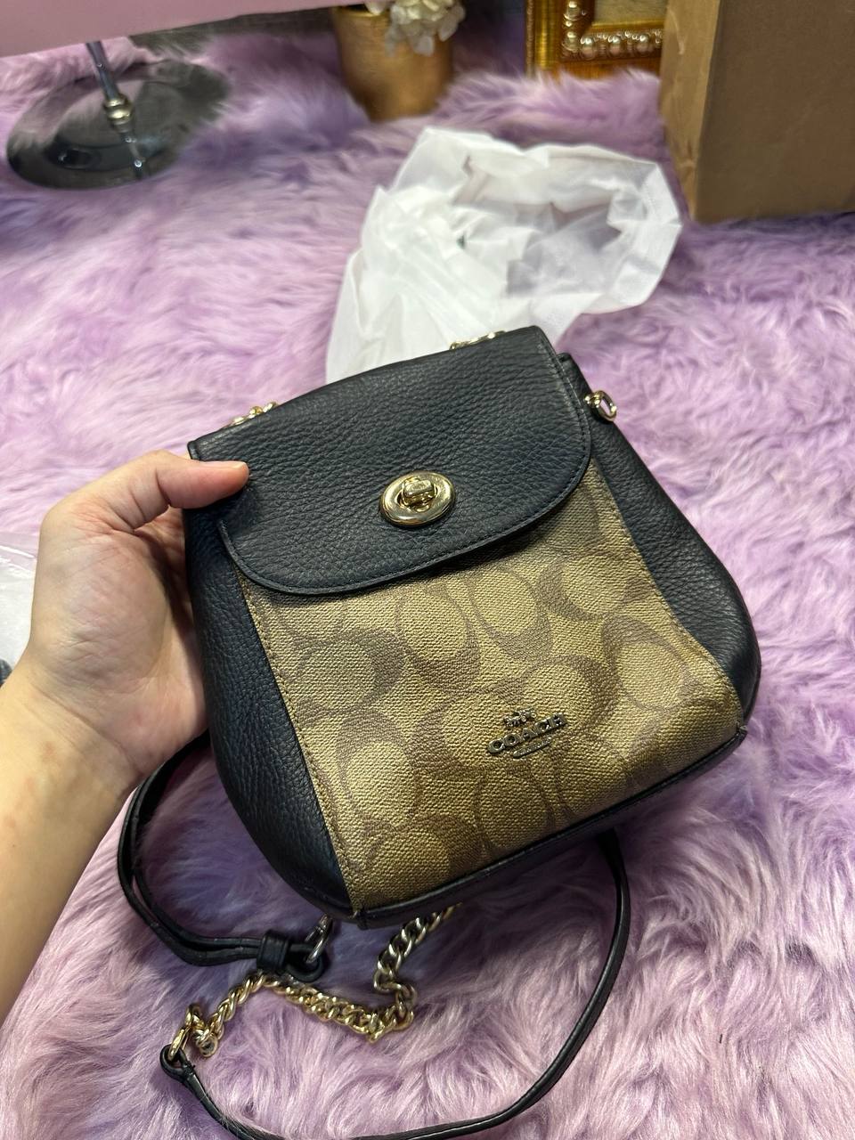 ORIG Preloved Coach Convertible Mini Backpack Khaki/Black Bag