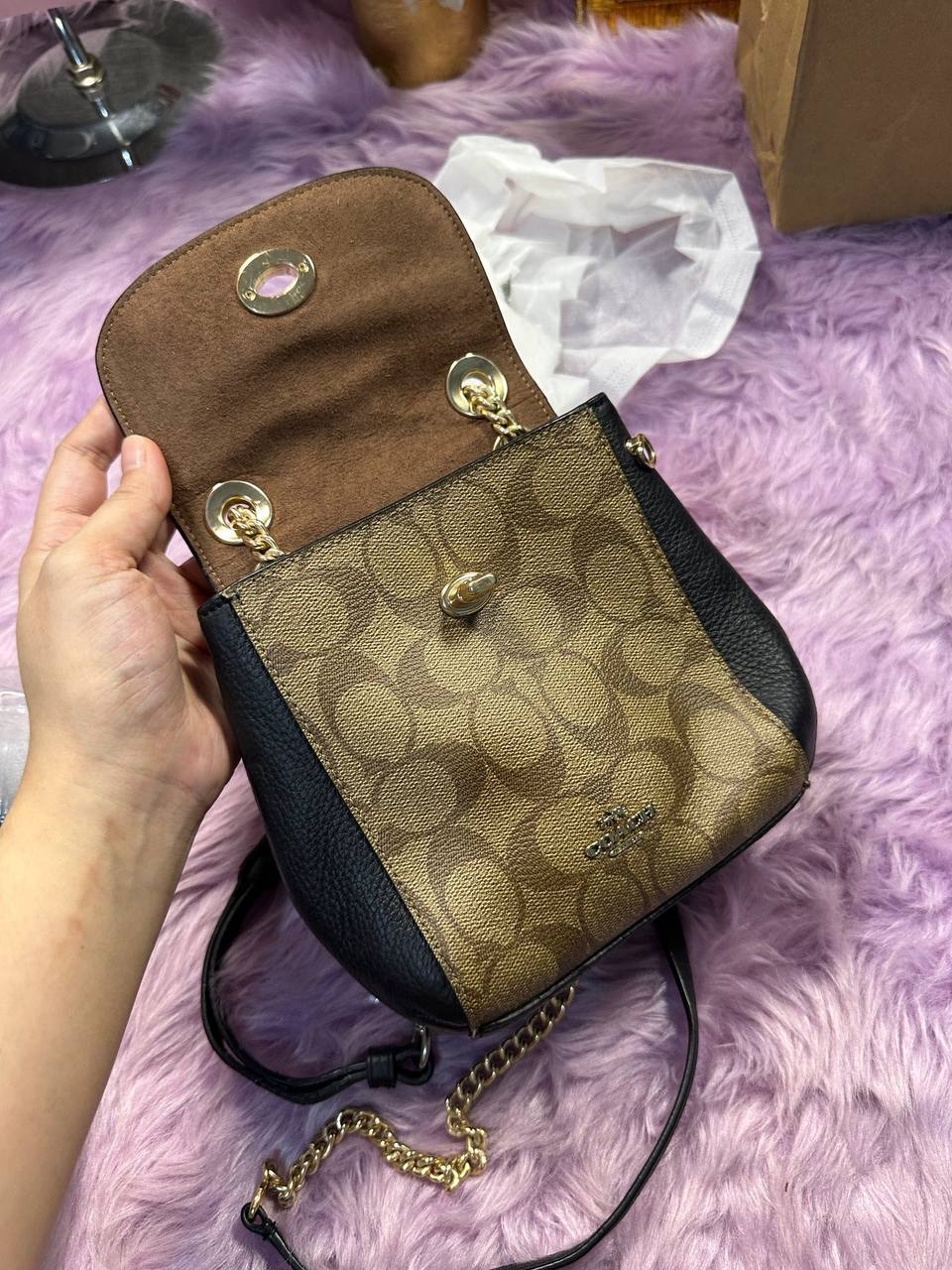 ORIG Preloved Coach Convertible Mini Backpack Khaki/Black Bag