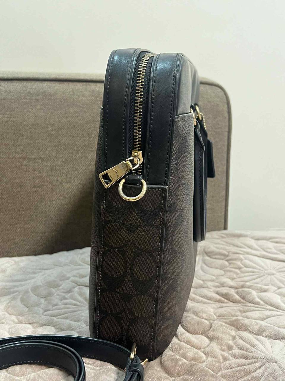 ORIG Preloved Coach Laptop Brown Bag In Signature Canvas