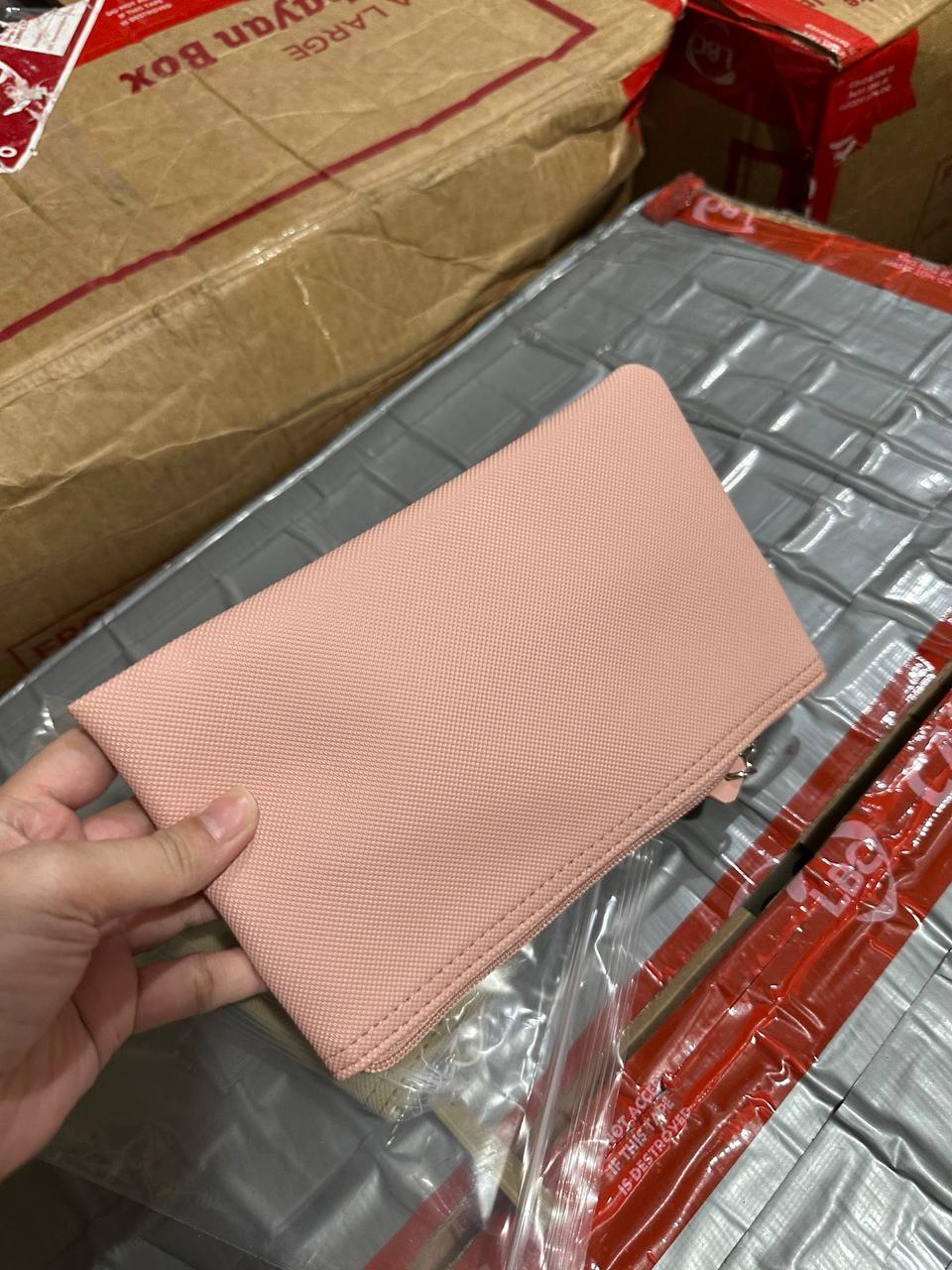 ORIG & IMPORTED Lacoste L.12.12 Concept Zip Clutch Pouch Wristlet Wallet Brown &amp; Pink