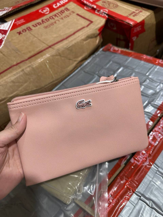 ORIG & IMPORTED Lacoste L.12.12 Concept Zip Clutch Pouch Wristlet Wallet Brown &amp; Pink