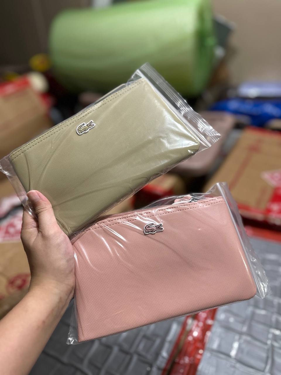 ORIG & IMPORTED Lacoste L.12.12 Concept Zip Clutch Pouch Wristlet Wallet Brown &amp; Pink