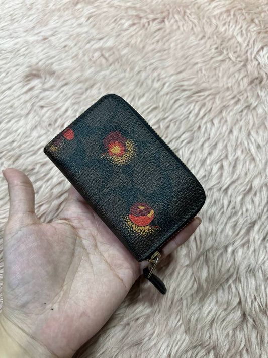 AUTHENTIC/ORIGINAL Preloved COACH Zip Around Coin Case Small Wallet Floral
