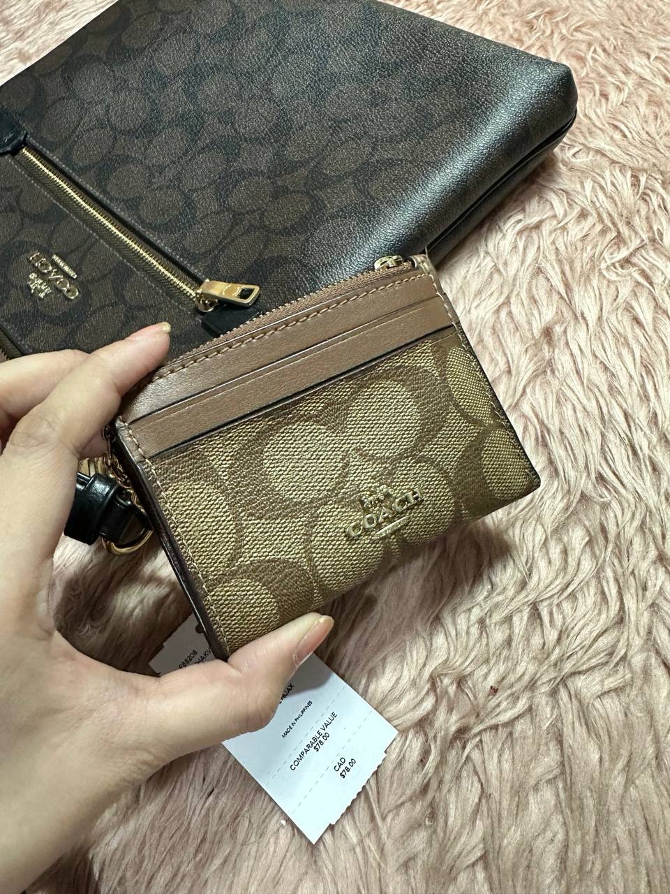 AUTHENTIC/ORIGINAL Preloved COACH Mini Skinny Id Case Slim Small Wallet Khaki Brown