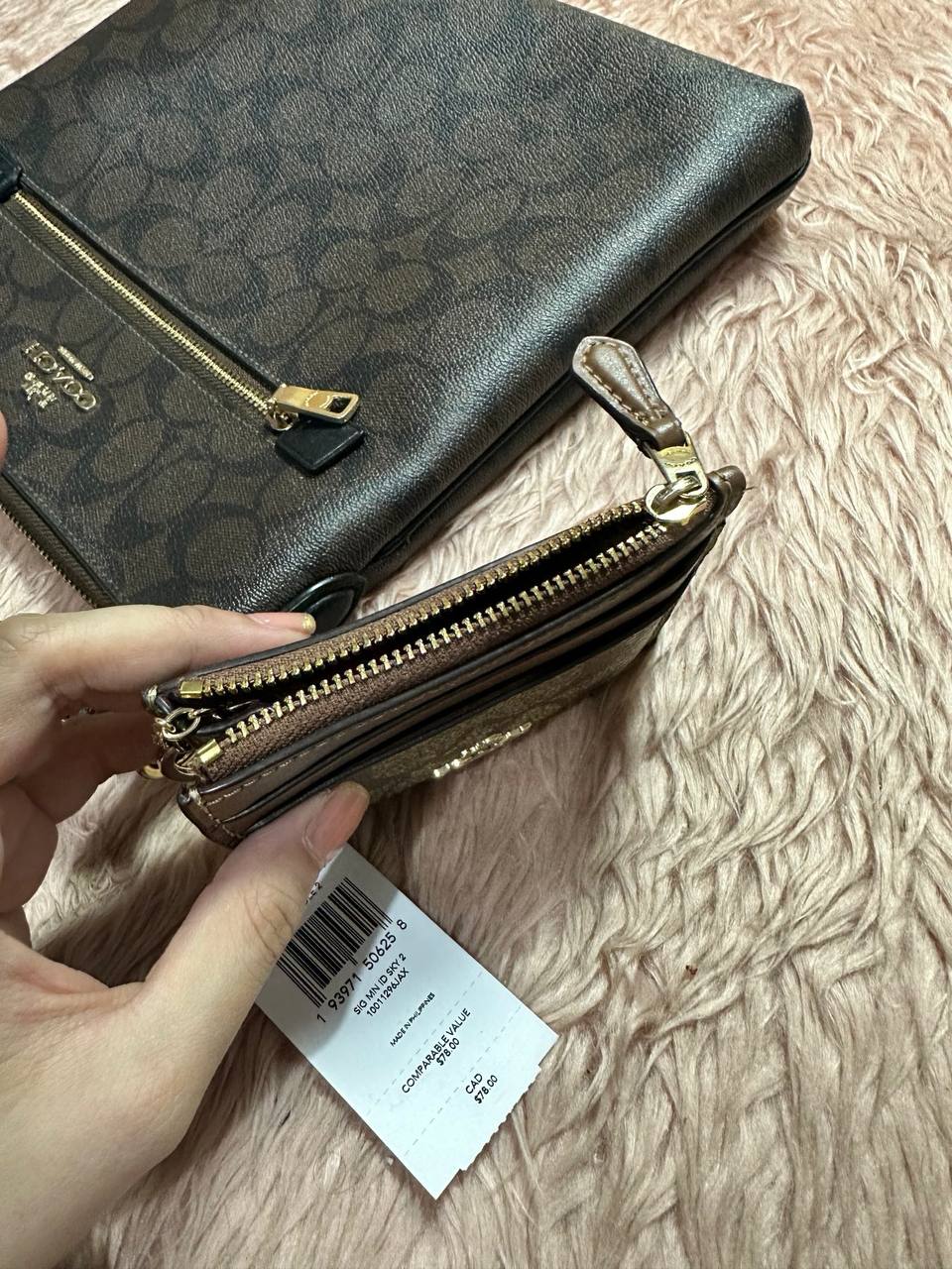 AUTHENTIC/ORIGINAL Preloved COACH Mini Skinny Id Case Slim Small Wallet Khaki Brown