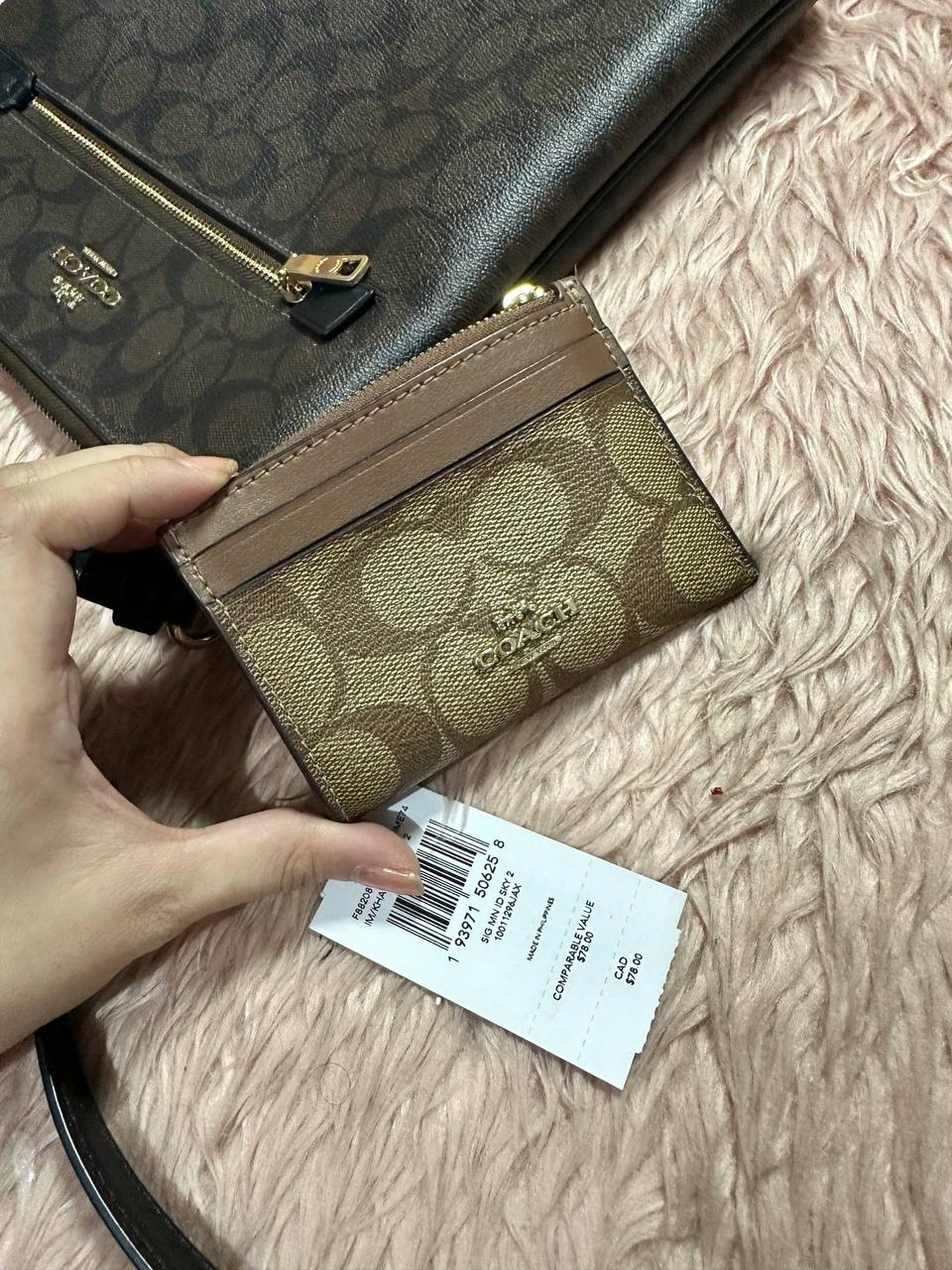AUTHENTIC/ORIGINAL Preloved COACH Mini Skinny Id Case Slim Small Wallet Khaki Brown