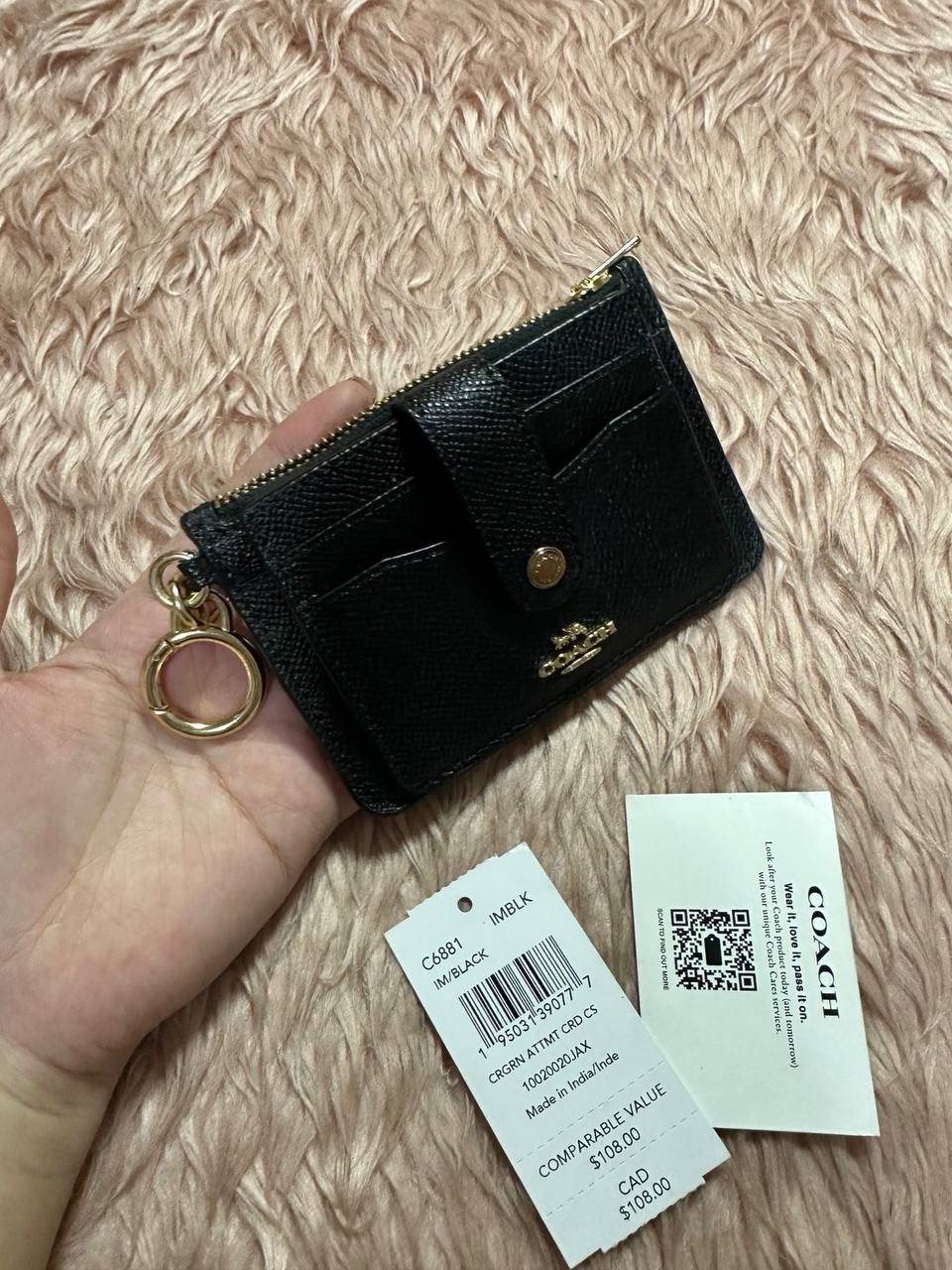 AUTHENTIC/ORIGINAL Preloved COACH Attachment Card Case Slim Black Wallet