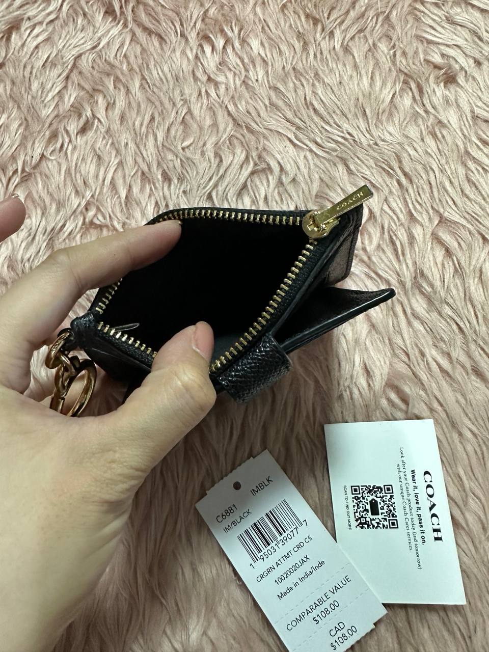 AUTHENTIC/ORIGINAL Preloved COACH Attachment Card Case Slim Black Wallet