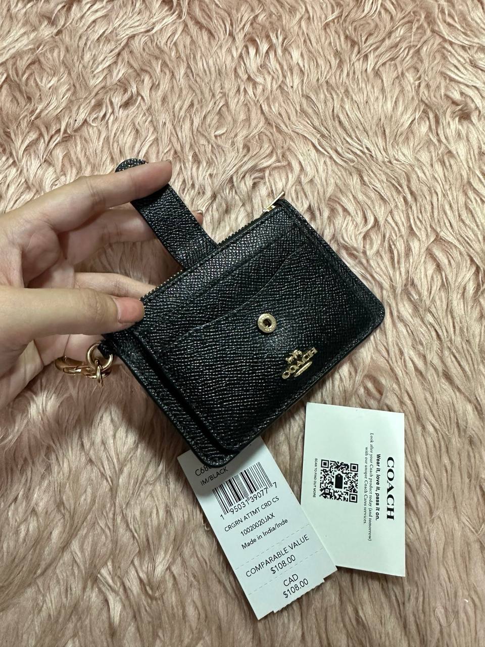 AUTHENTIC/ORIGINAL Preloved COACH Attachment Card Case Slim Black Wallet