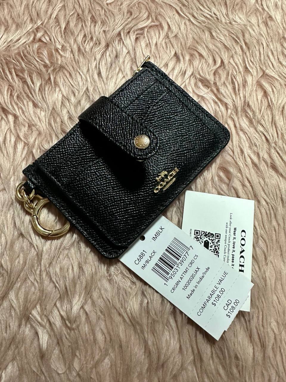 AUTHENTIC/ORIGINAL Preloved COACH Attachment Card Case Slim Black Wallet