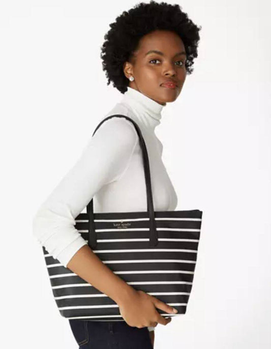 ORIG & IMPORTED KS Kitt Large Tote Nylon Bag Black & White Stripes