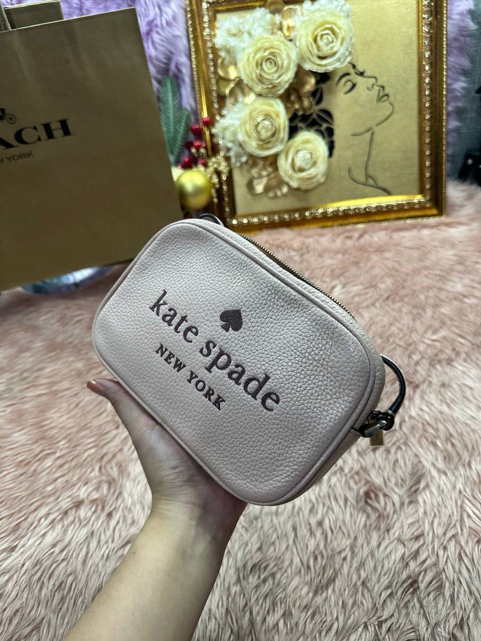 AUTHENTIC/ORIGINAL Preloved KS Glitter On Mini Camera Bag Pink