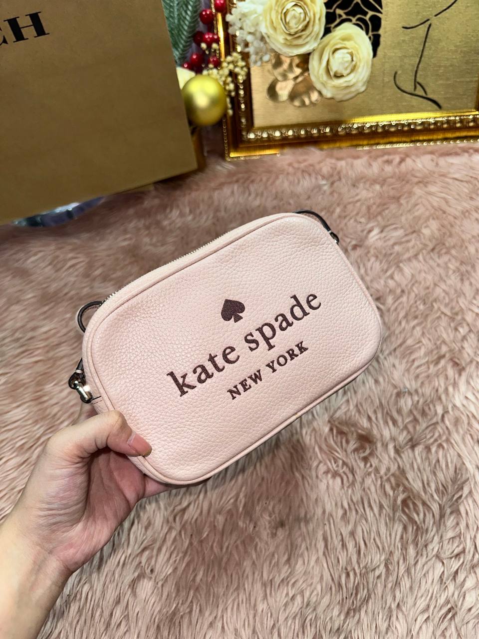 AUTHENTIC/ORIGINAL Preloved KS Glitter On Mini Camera Bag Pink