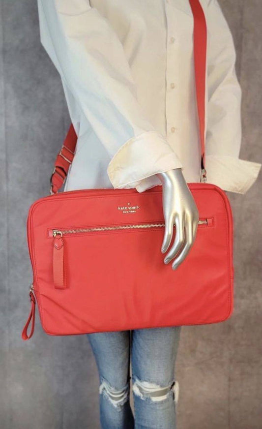 AUTHENTIC/ORIGINAL Preloved KS Chelsea Red Nylon Laptop Bag Sleeve With Strap