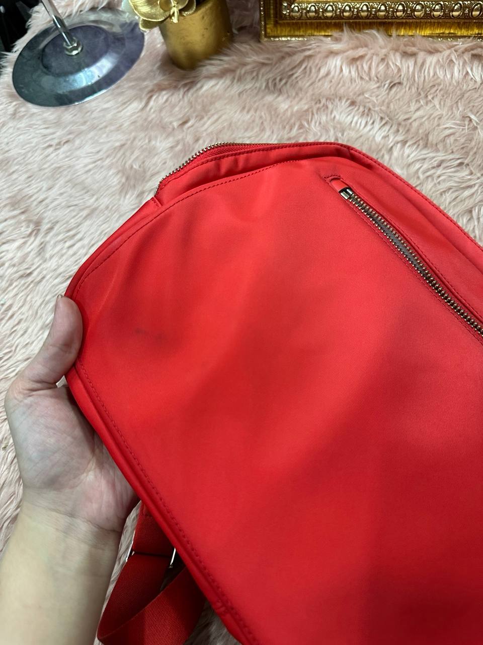 AUTHENTIC/ORIGINAL Preloved KS Chelsea Red Nylon Laptop Bag Sleeve With Strap