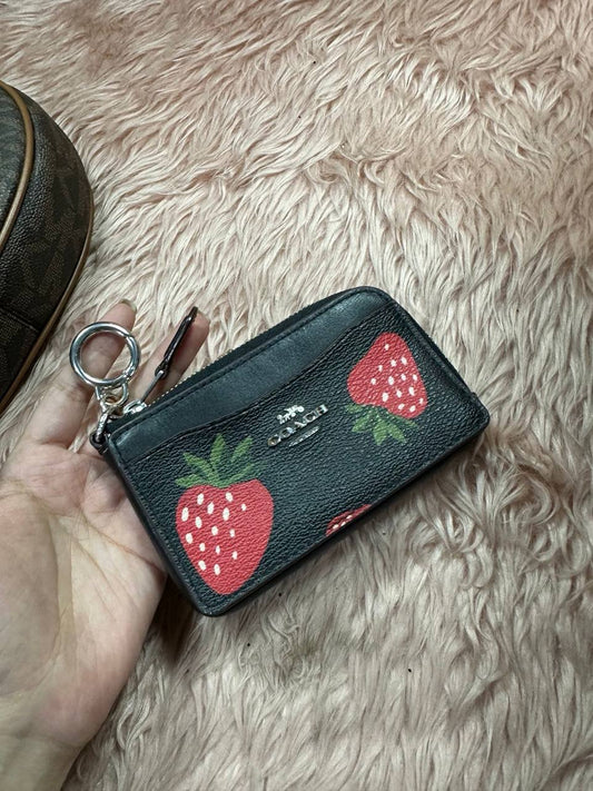 AUTHENTIC/ORIGINAL Preloved COACH Multifunction Card Case Wallet With Wild Strawberry Print