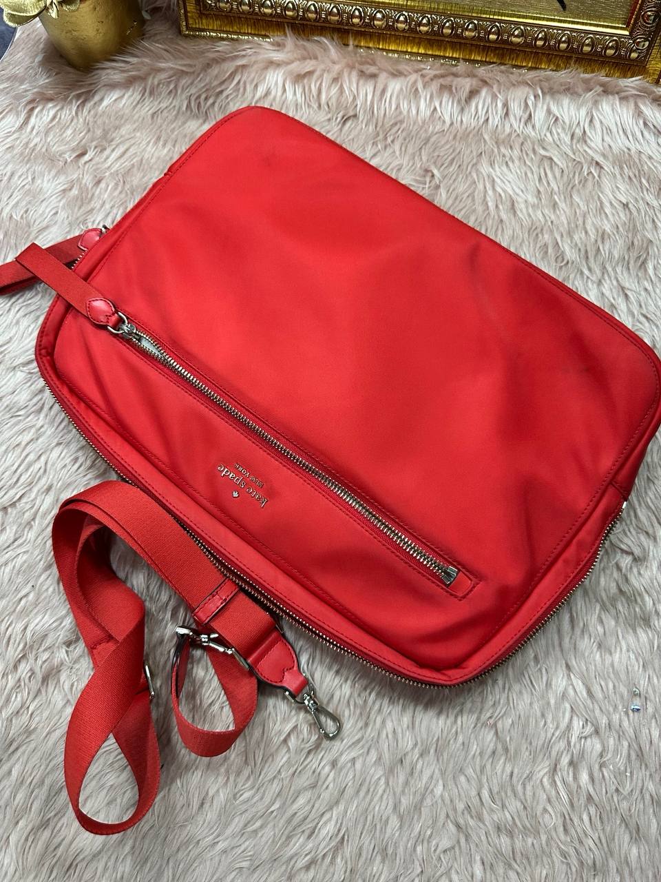 AUTHENTIC/ORIGINAL Preloved KS Chelsea Red Nylon Laptop Bag Sleeve With Strap