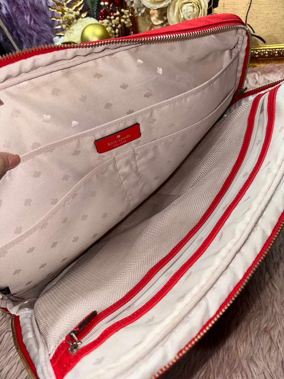 AUTHENTIC/ORIGINAL Preloved KS Chelsea Red Nylon Laptop Bag Sleeve With Strap