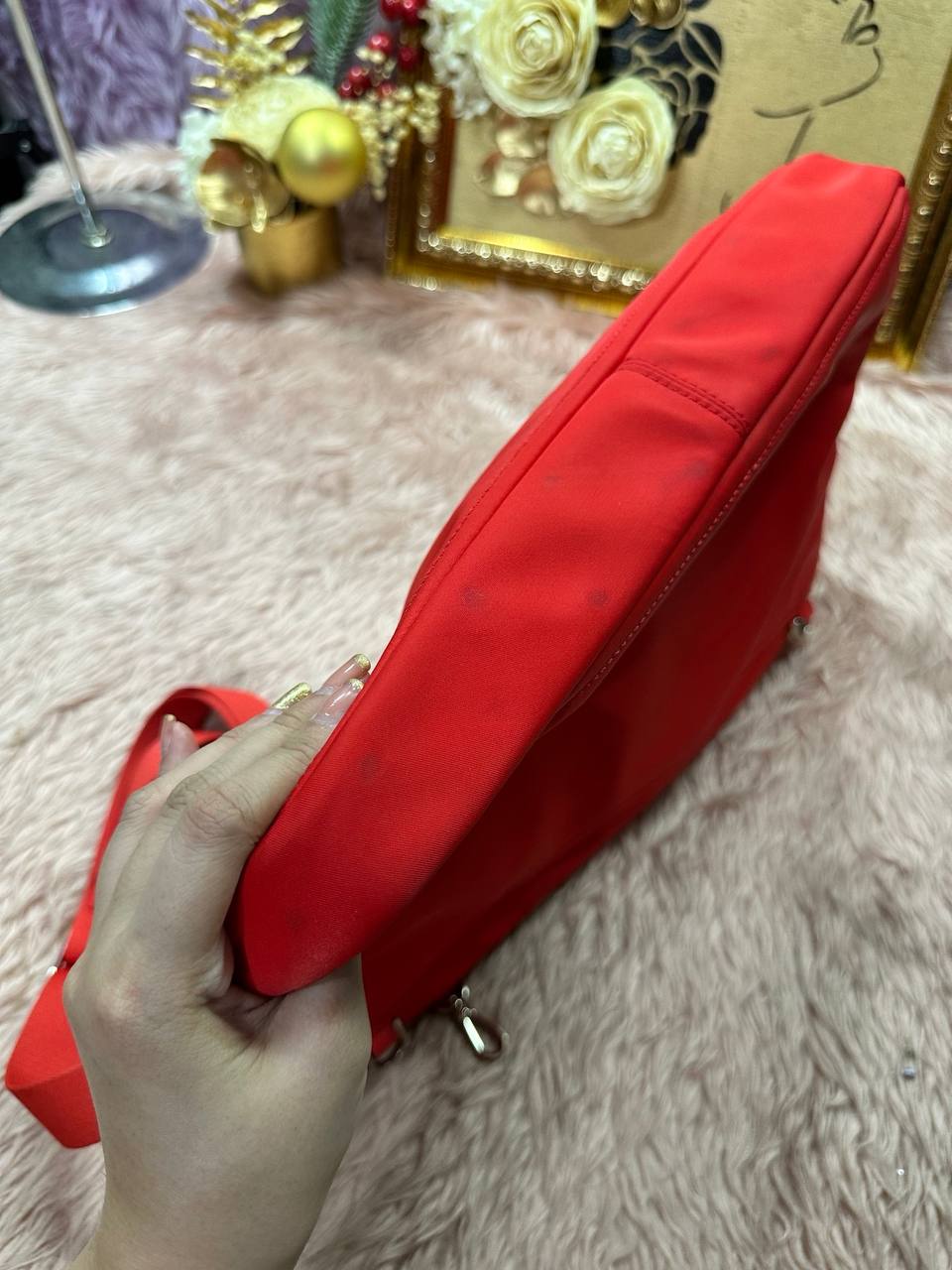 AUTHENTIC/ORIGINAL Preloved KS Chelsea Red Nylon Laptop Bag Sleeve With Strap