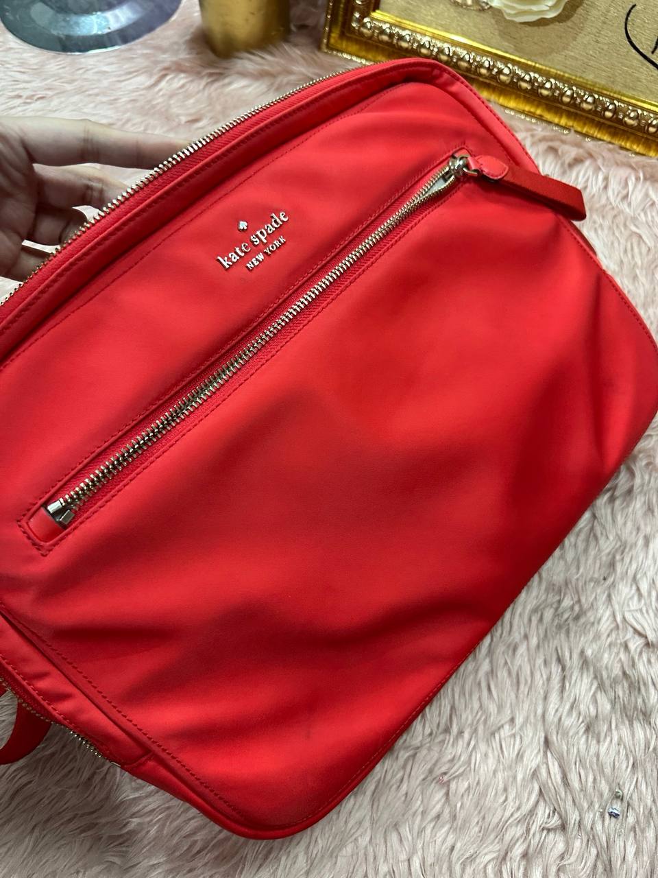 AUTHENTIC/ORIGINAL Preloved KS Chelsea Red Nylon Laptop Bag Sleeve With Strap