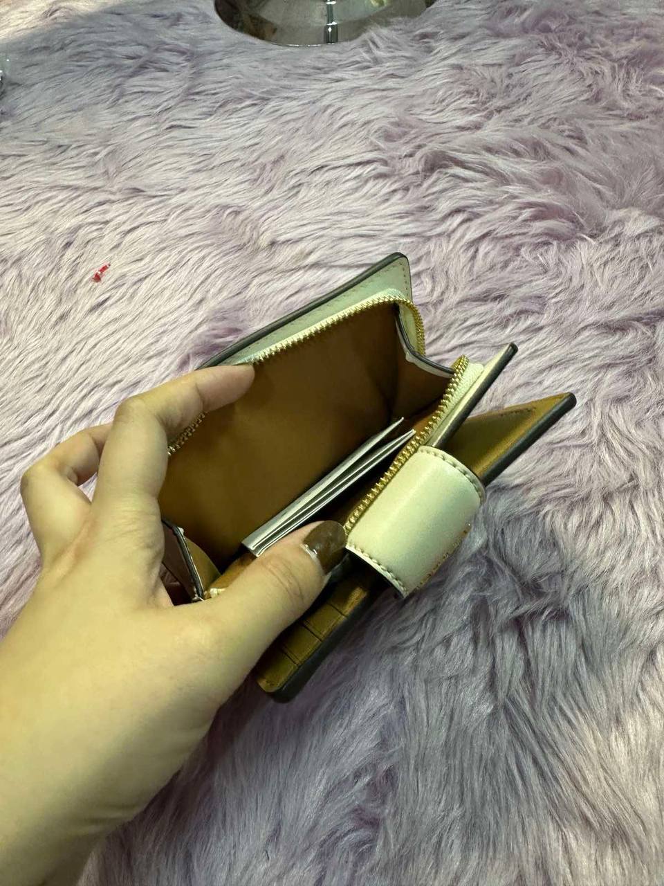 ORIG Preloved Coach Medium Corner Zip Wallet in Signature Canvas Saddle White