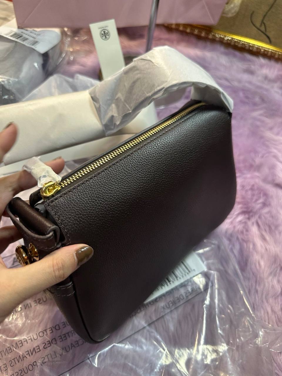 ORIG & IMPORTED Tory Burch Small Romy Leather Shoulder Bag Brown