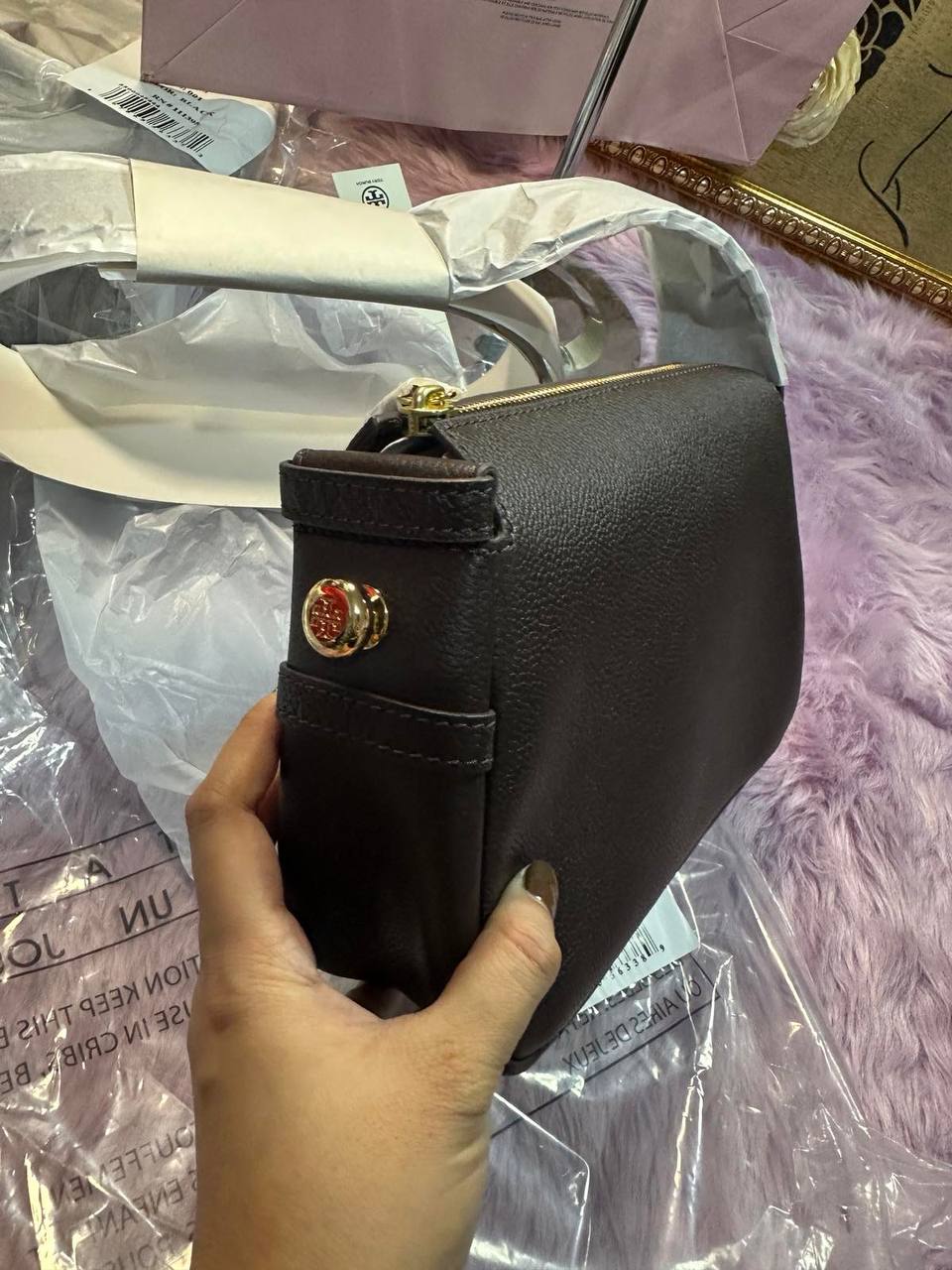 ORIG & IMPORTED Tory Burch Small Romy Leather Shoulder Bag Brown
